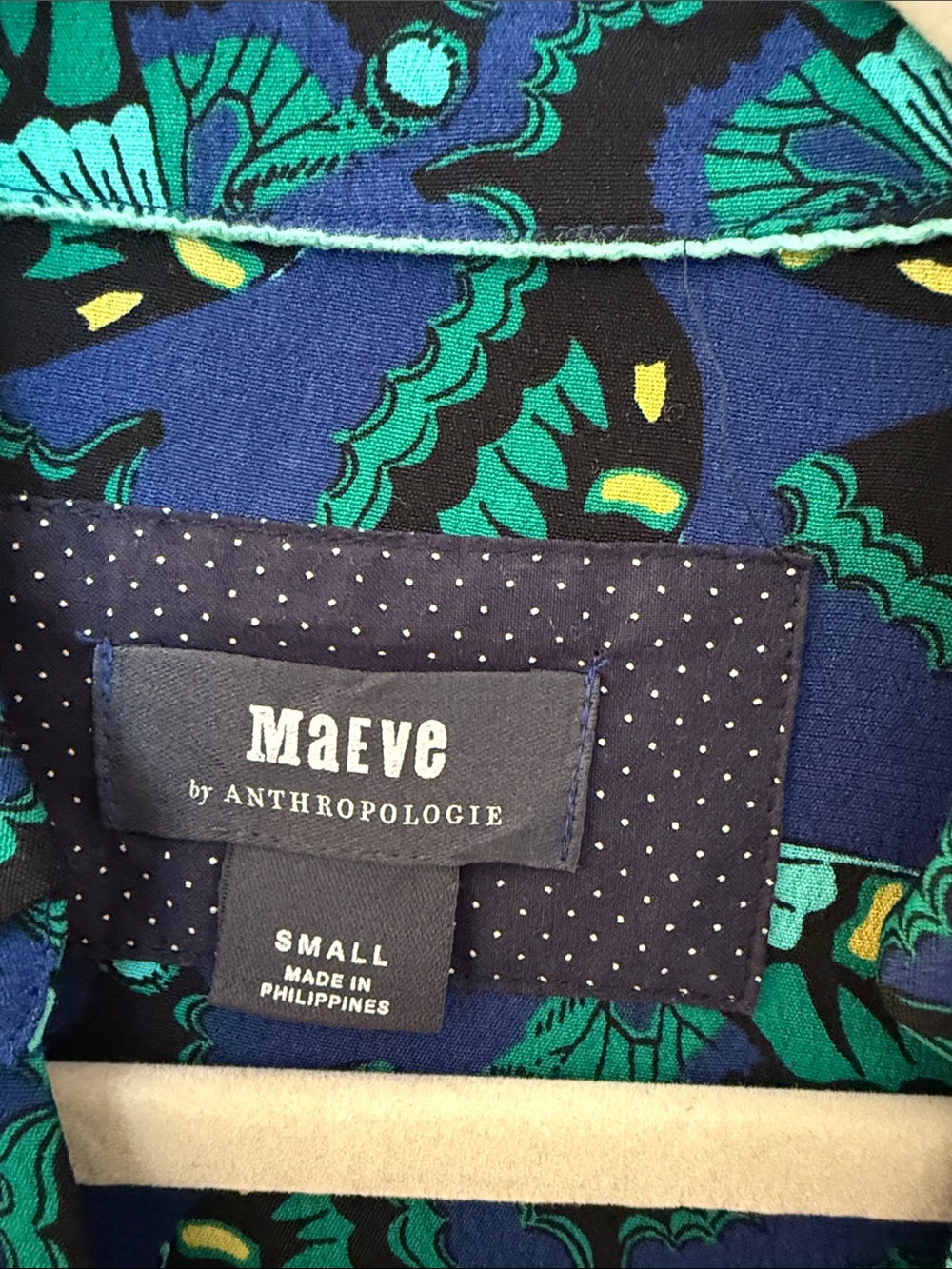 Maeve Blue and Green Butterfly-Print Long-Sleeve Dress - Picture 2 of 4